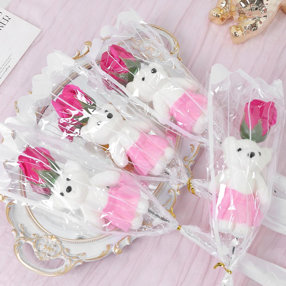 43cm Artificial Foam Bear Soap Rose Valentine's Day Gift Holding Bouquet Wedding Decoration Home Room Decor DIY Family Gathering