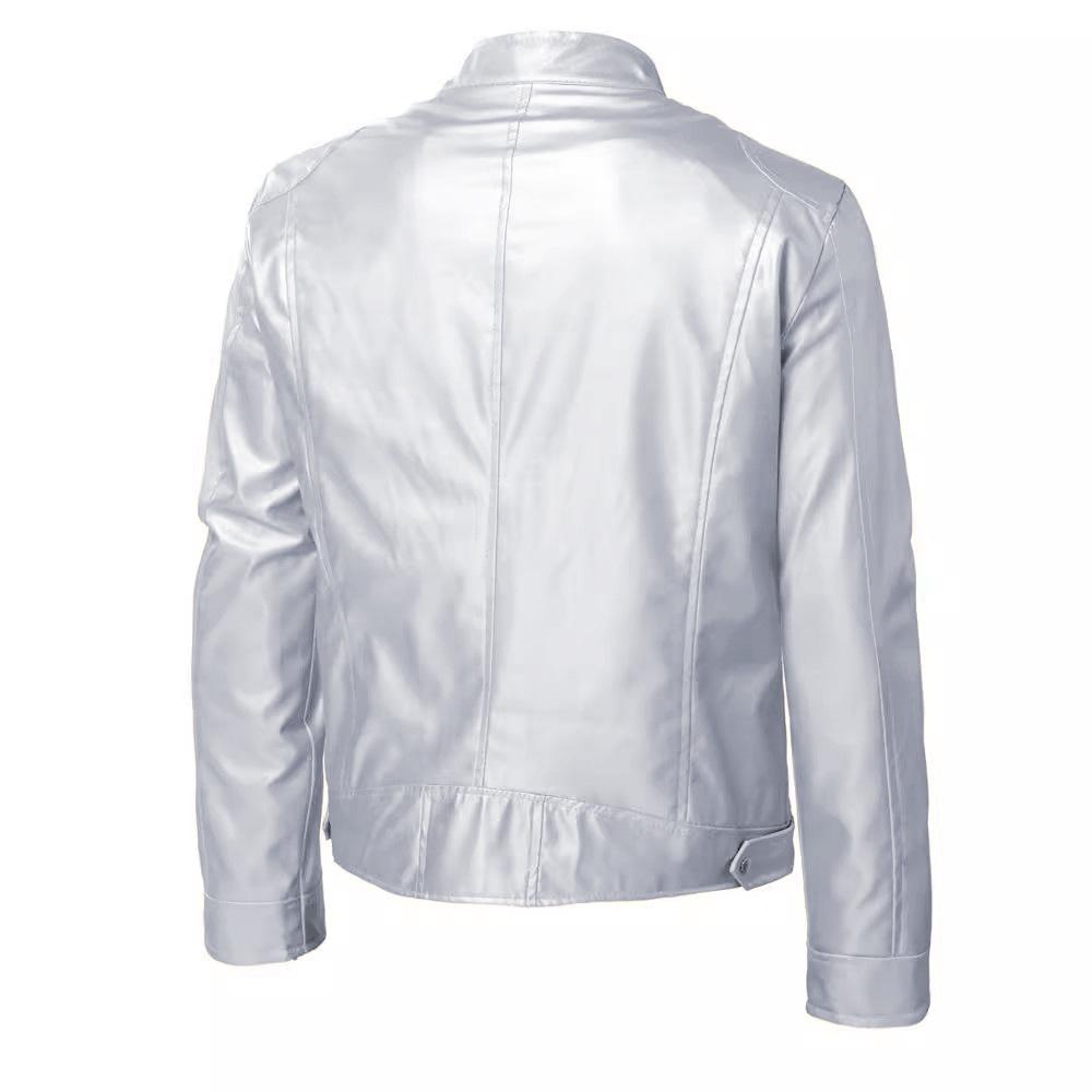 Herren-Lederjacke mit langen Ärmeln, glänzend, in Gold und Silber, Größe L