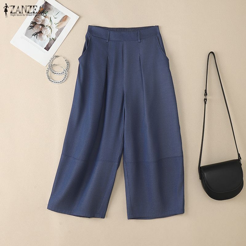 ZANZEA Women Casual Elastic Waist Loose Cropped Pants