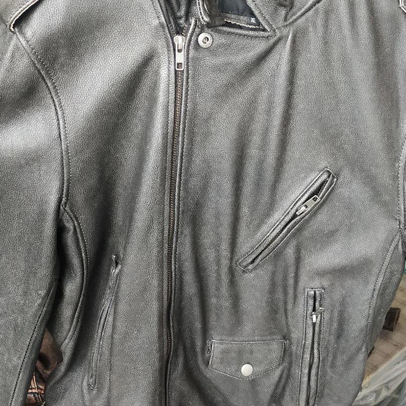 Chinesische Größe Rindsleder Ledermantel Herren Retro Distressed Motorrad Fahrradbekleidung Trendy Jugend LapeSpring und Herbst Mantel