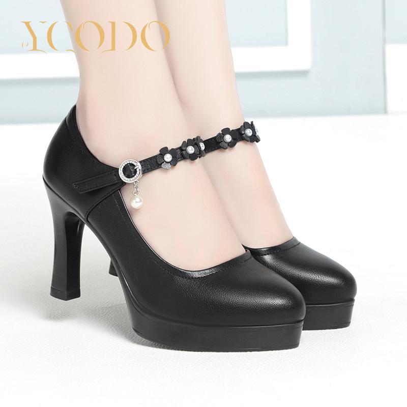 Moteriškos ir mergaičių studentės, natūralios odos, patogūs aukštakulniai bateliai Mary Janes moterims