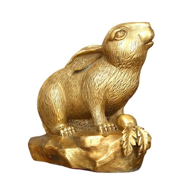Brass Zodiac Rabbit Ornament Craft Business Office Living Room Home Decoration Display Opening Gift
