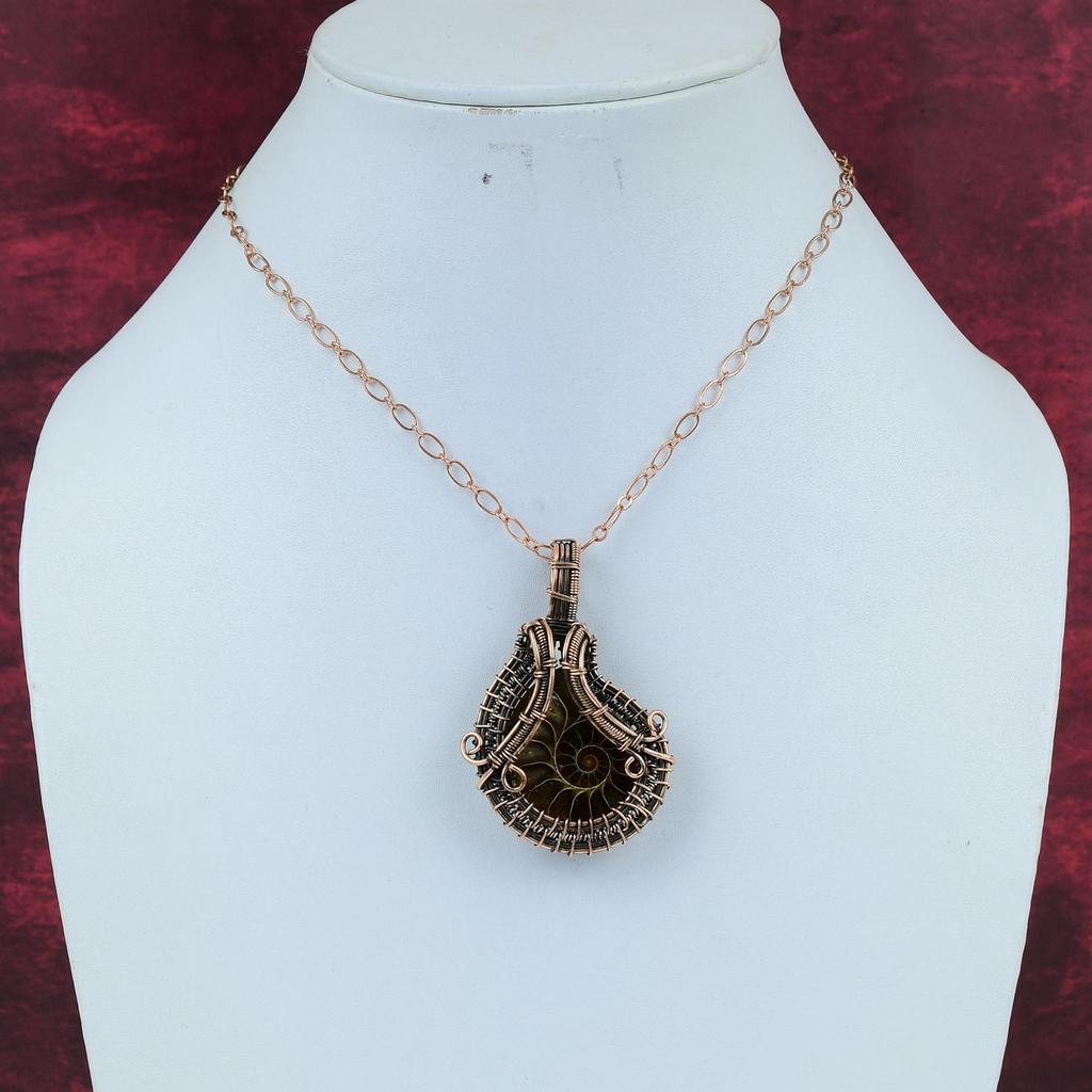 Ammonite Fossil Pendant Copper Wire Wrapped Pendant Handmade Elegant Pendant Copper Wire Wrap Pendant Gifts For Mom Natural Gemstone Jewelry
