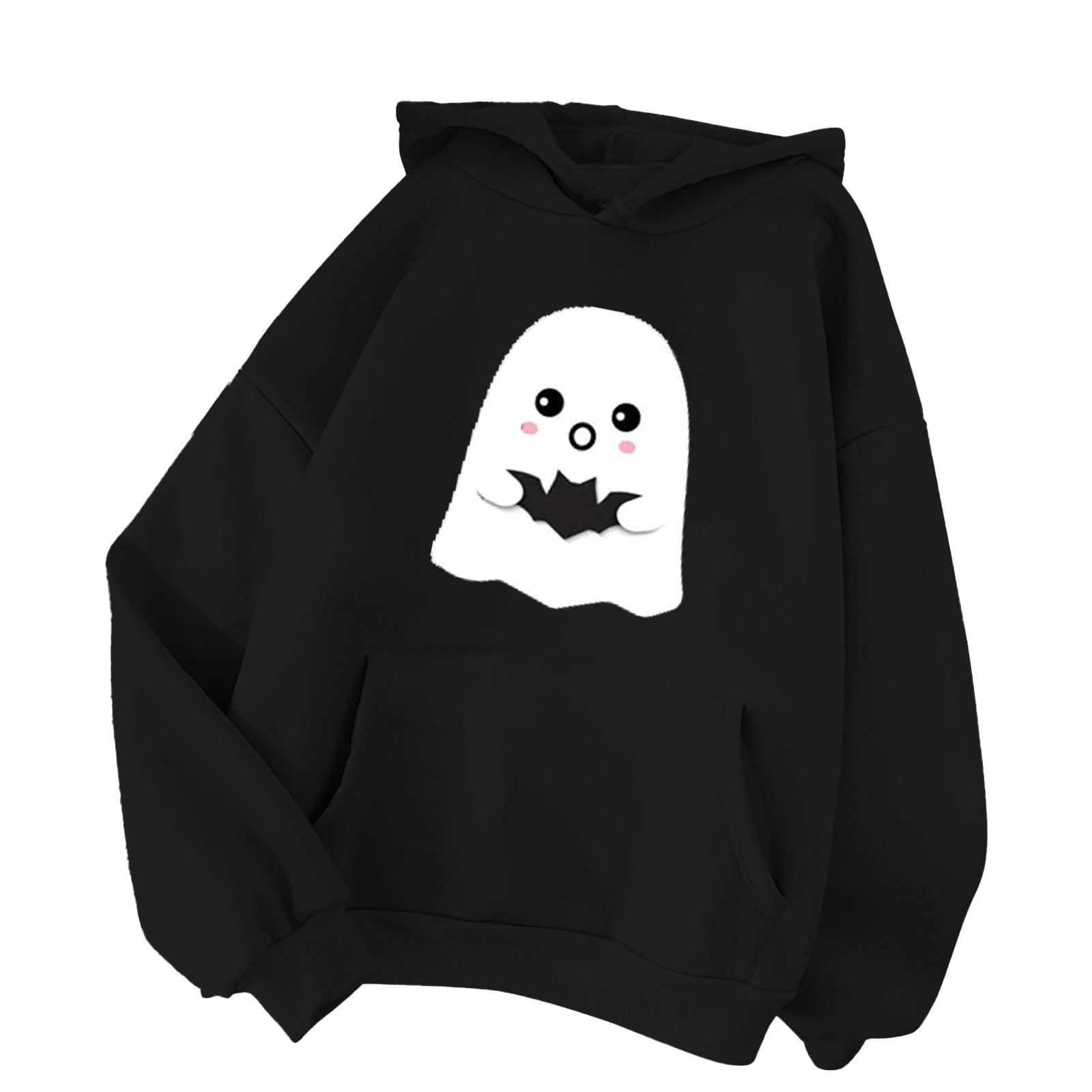 

Women s Fashion Halloween Sports Pullover Hoodie Loose Padded Thickened Warm Casual Sweatshirt L чёрный