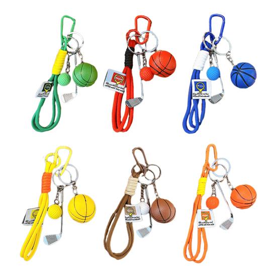 Keychain Sports Pendant with Braided Rope Metal Carabiner Mini Basketball Golf Clubs Charm Key Chain Bag Hanger Accessory