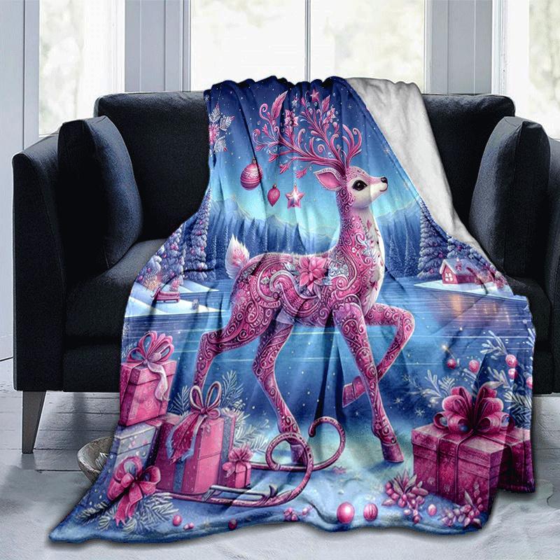 

1pc Christmas Deer Printing Lightweight Flannel Blanket, Comfortable and Warm Blanket, for Camping Sofa Bed and Couch Office, Gift 100x150cm