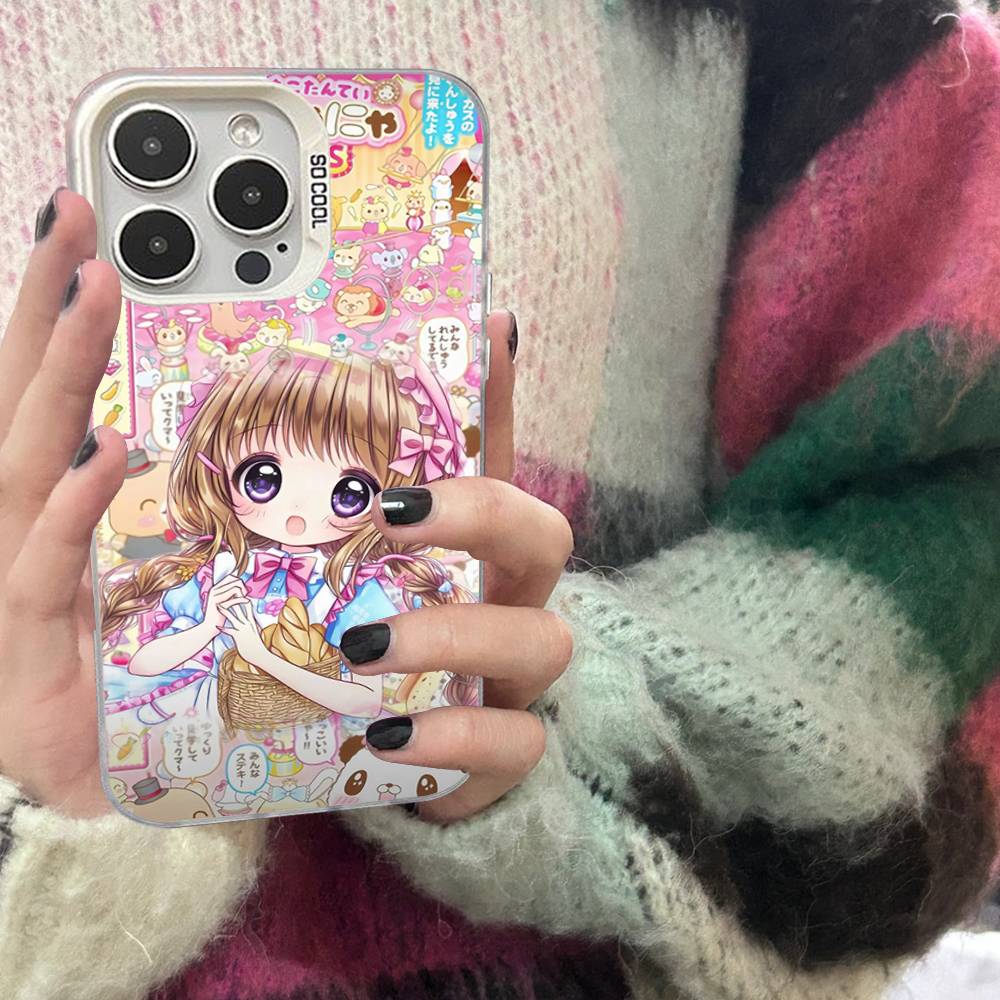 Japanese Cute Girls Y2K frosted Phone Case For iPhone 17 16 15 14 Plus 13 12 11 Pro Max X Xs XR Silver Hard Cover