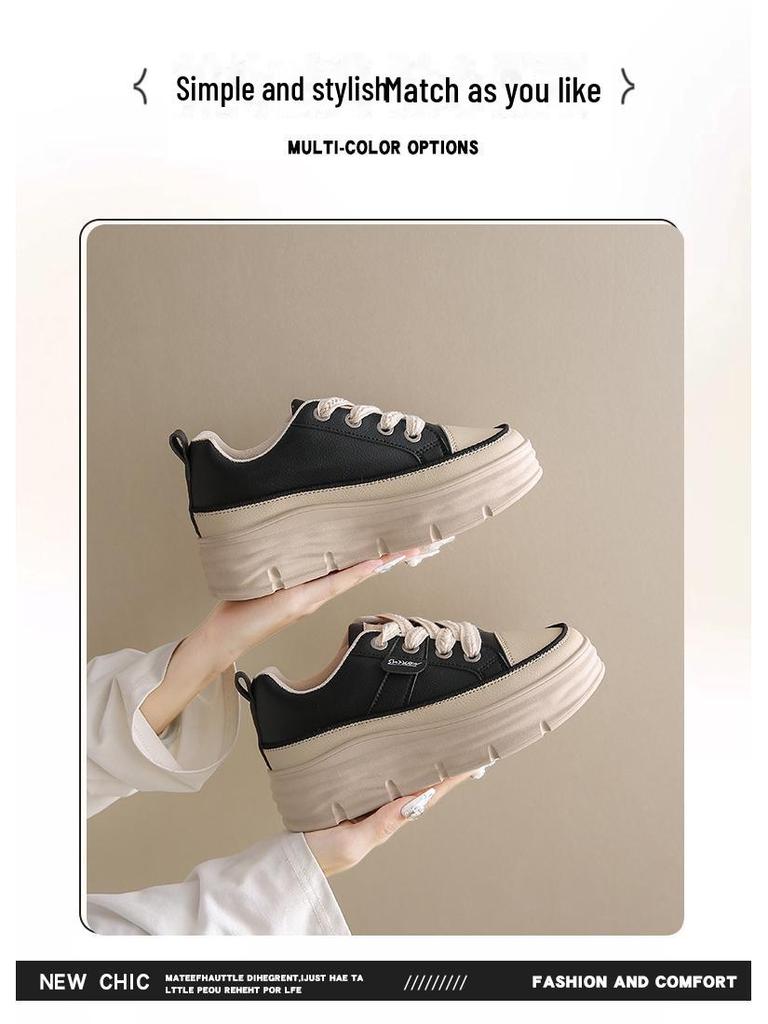 W3616 Autumn 2024 White Thick-Soled Board Shoes – Durable, Height-Enhancing, Solid Color and Trendy Casual Footwear for Students