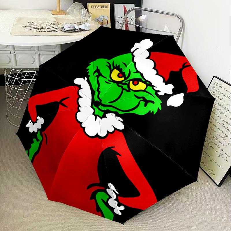 Grin-ch Christmas Spirit Umbrella Folding umbrella, automatic umbrella 8-Frame for Travel, camping Use Gift for Halloween Christmas