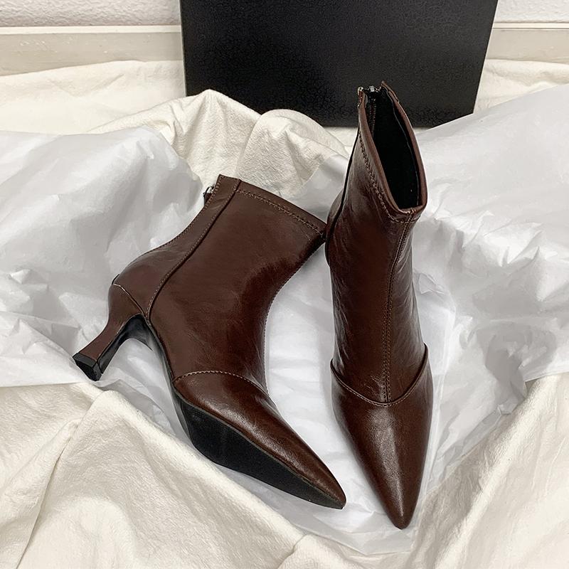 

Мода Осень Зима Мода Остроносые Ботильоны Женские Молнии Толстый Каблук Обувь Уличный Стиль Платье Короткие Ботильоны Женские 35 коричневый