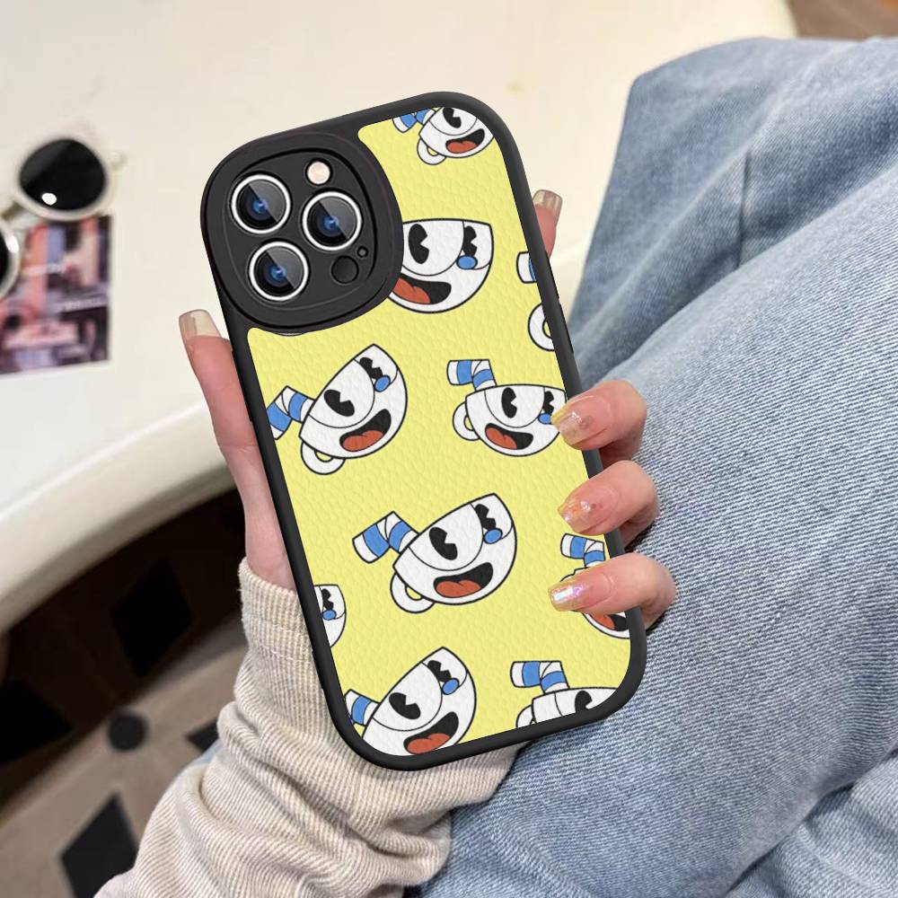 

Comedy Animation C-Cuphead Cartoon Leather Phone Case For IPhone 16 16e 15 14 13 12 11 Pro Max Plus Mini Cover iphone 11