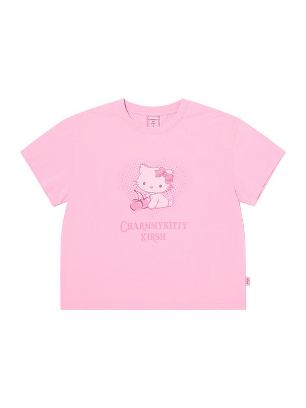 KIRSH X Charmy Kitty Pigment Semi-Crop T-Shirt [Pink]