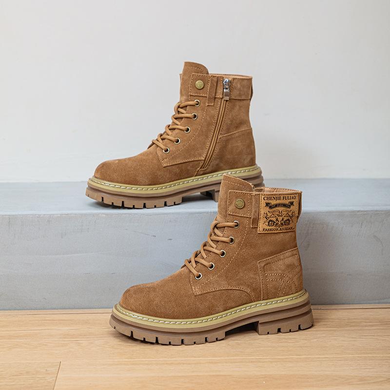 Martin boots women's new breathable tooling short boots leather inner height increase rhubarb boots desert boots