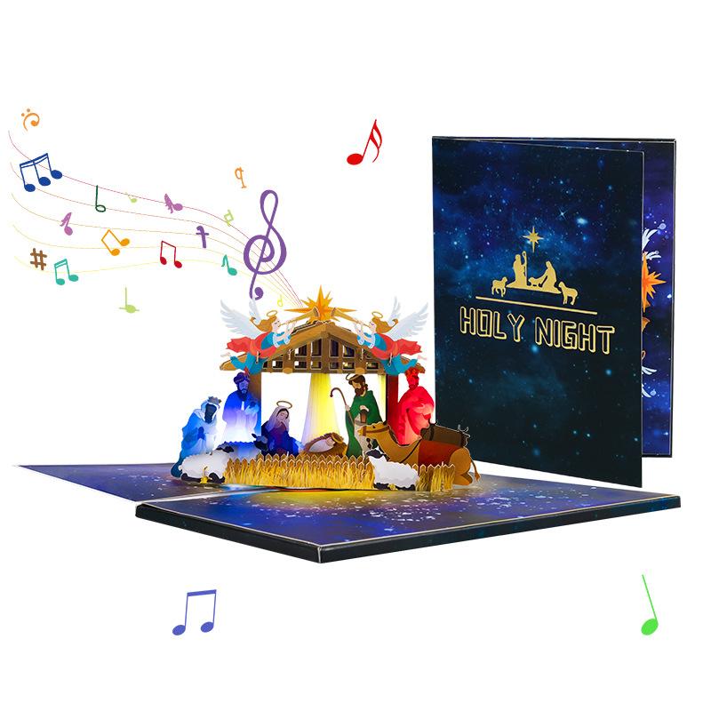 Creative 3D Stereoscopic Lighting Music Greeting Card, Christmas Greeting Card, Holiday Blessing Card