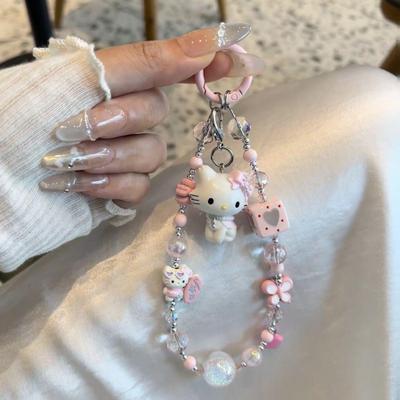 Charming Pink Girly Surfboard Cat Phone Case with DIY Bead Camera & Card Holder Ornament