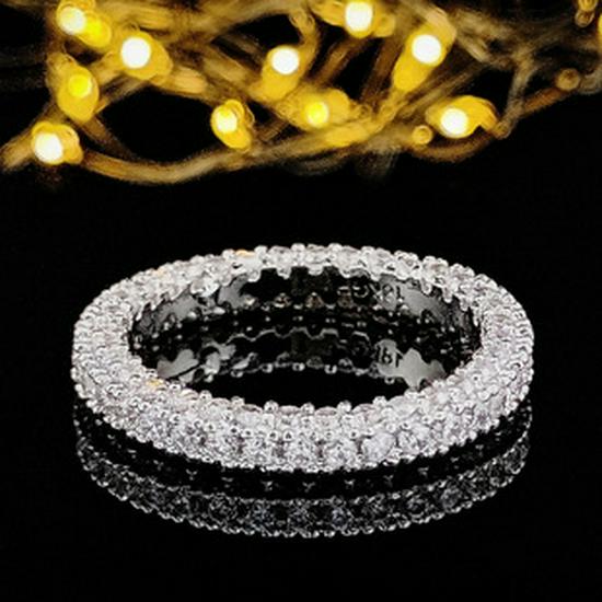 Shein Multi-Row Luxury Zircon Eternity Ring R5579 for Women