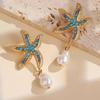Bohemia Star Fish Earrings Drop Pearl Blue Rhinestones Dangle Earrings For Women Starfish Jewelry Summer Holiday Beach Gifts