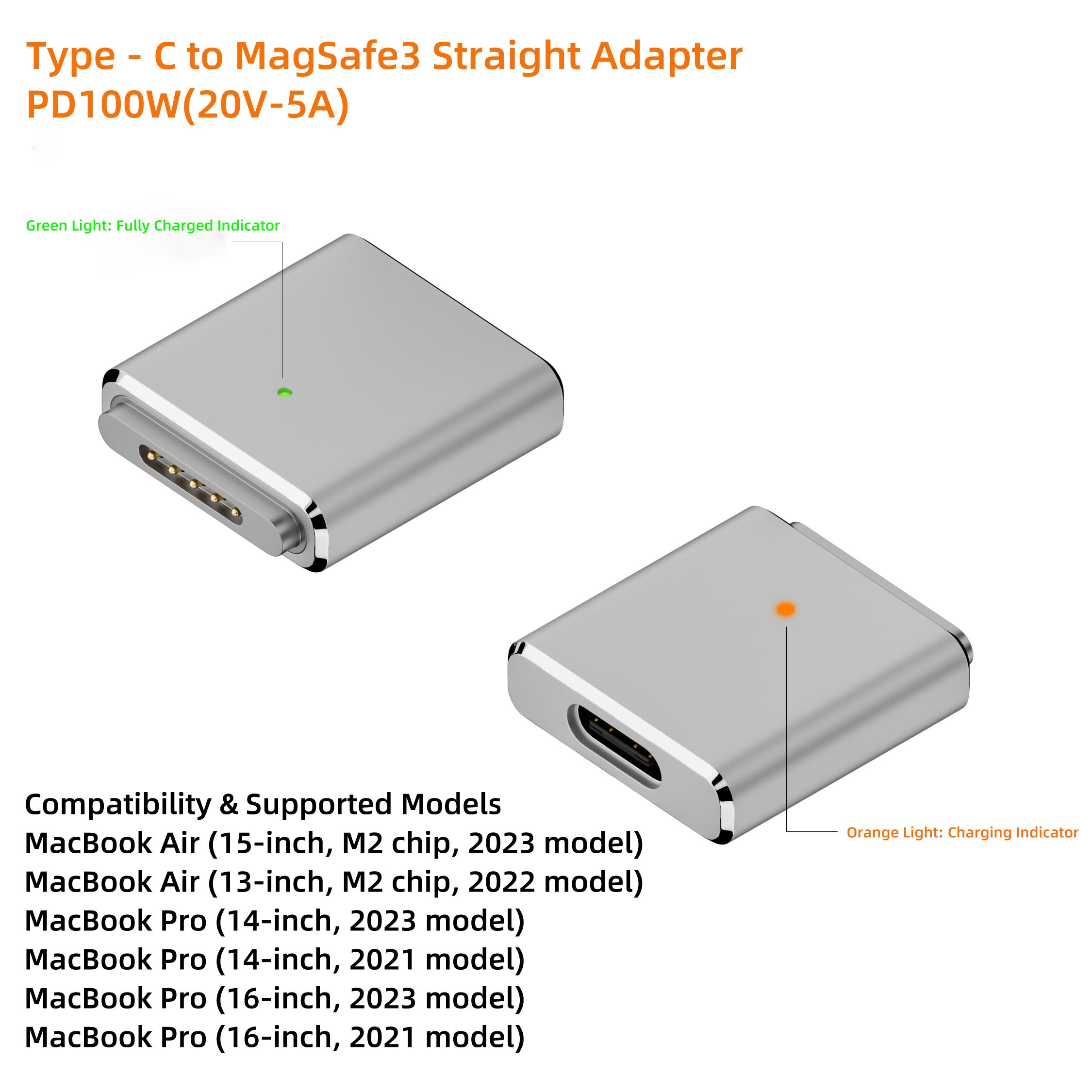 

USB-C to MagSafe 3 Magnetic Charging Adapter - 100W PD Fast Charger for MacBook Air/Pro (Models: A2442, A2485, A2681