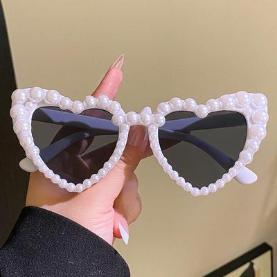 Heart-Shaped Exaggerated Party Sunglasses with Pearls - Handmade Fashion for Women