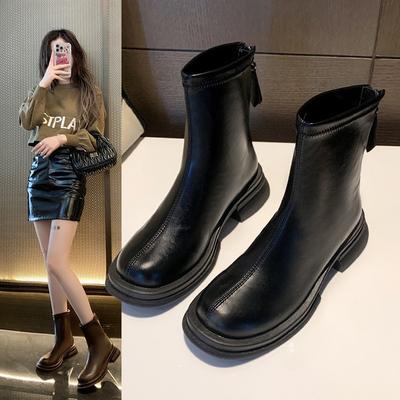 Martin Boots Women's 2025 New Autumn and Winter Velvet Flat-bottomed Chelsea Thin Boots British Style Short Boots Korean Ankle Boots