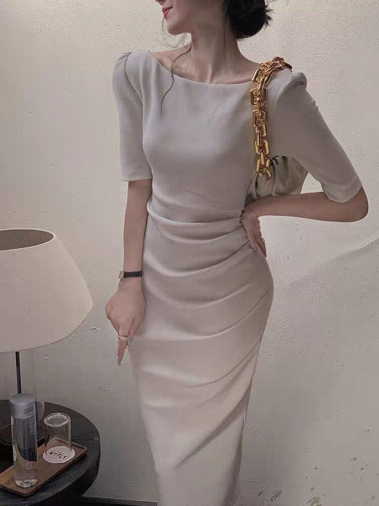 Women's 2025 Spring/Summer French Hepburn One-Shoulder Long Dress