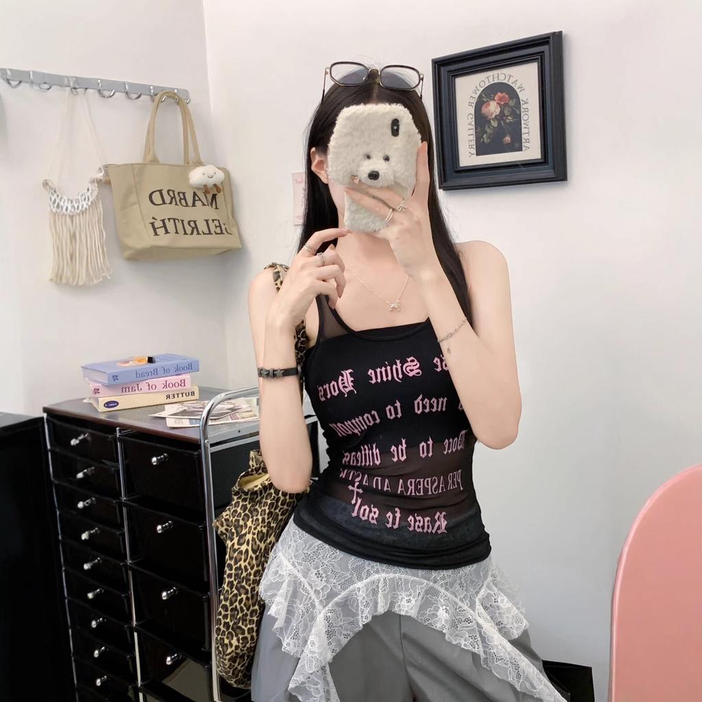 #Summer new letter printing I-shaped vest, thin and versatile Spice Girl perspective sexy top