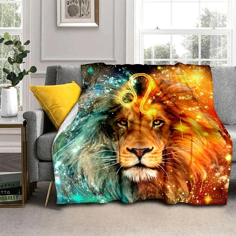 Wildlife Fierce Lion Throw Blankets, Soft Flannel Fleece Blanket Microfiber Cozy Bed Cover for Teen Boys Bedroom African Animal