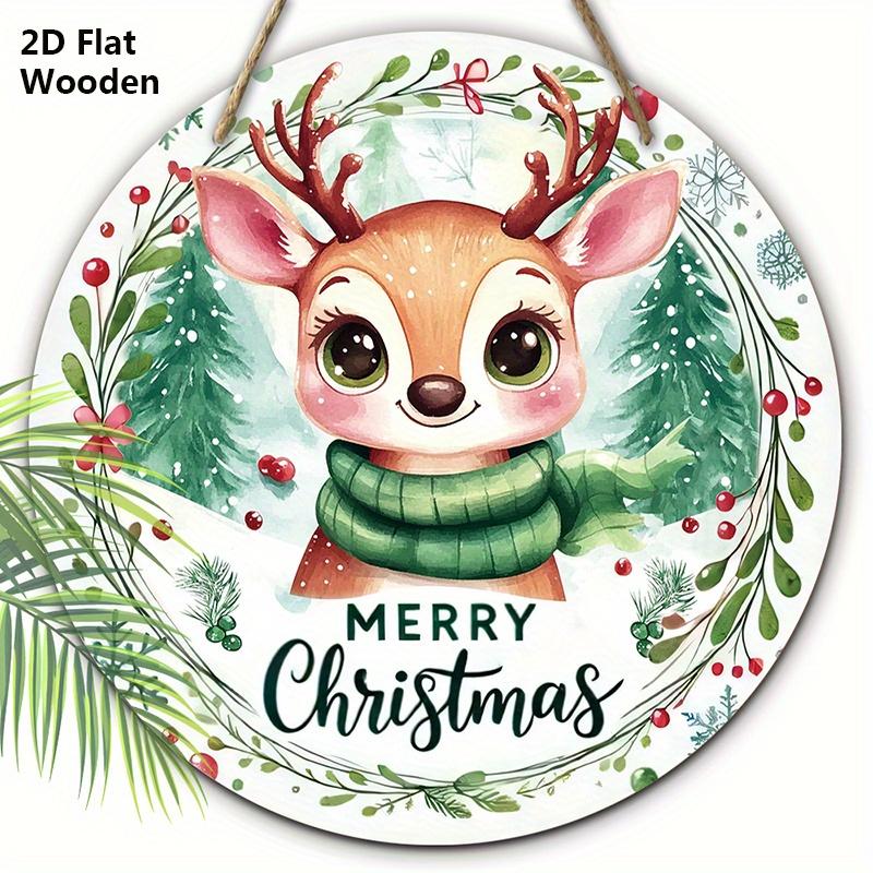 

Christmas Wooden Sign with Adorable Elk Pattern - Merry Christmas Round Sign for Front Door, Wall Hanging Decor - Ideal Christmas Ornament 20cm/7.87in светло-зеленый