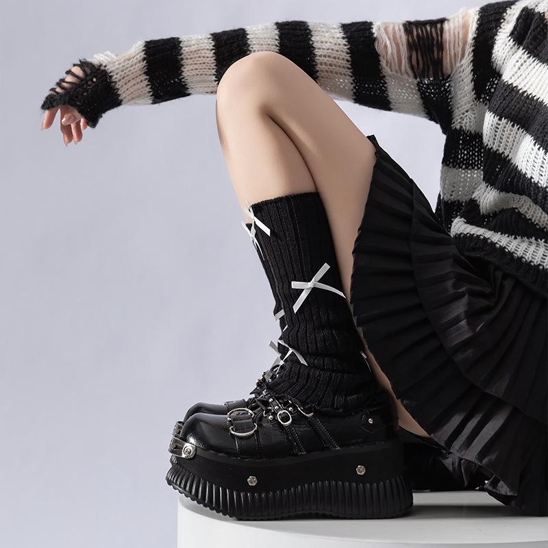 Socks Spring And Autumn Bow Stacking Socks Lolita Ballet Style Long Tube Cute Girl Knitted Calf Cover