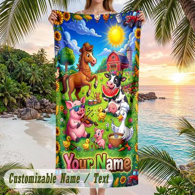Farm Country Theme Beach Towel Personalized Custom Name & Text Soft Quick Dry Beach Towel for Swimming Travel