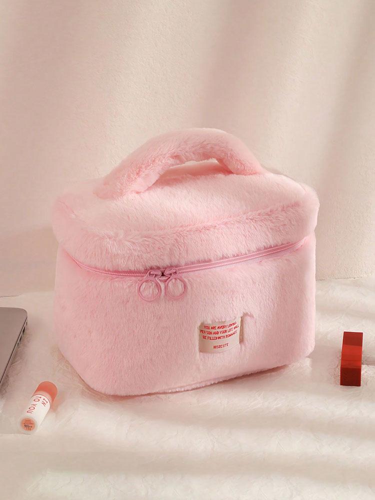 1PC Simple Pure Color Plush Makeup Bag Korean Portable Bag High Appearance Level Large Capacity Wash Bag for Women