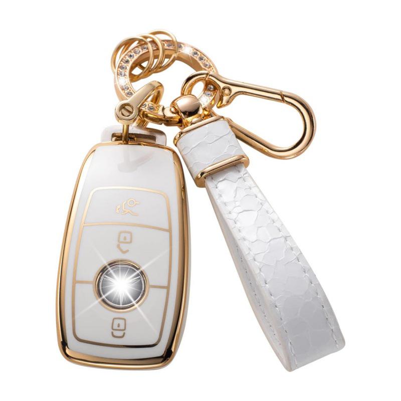Autoschlüsselabdeckung mit goldenem Rand und Steinmuster, mit Schlüsselanhänger