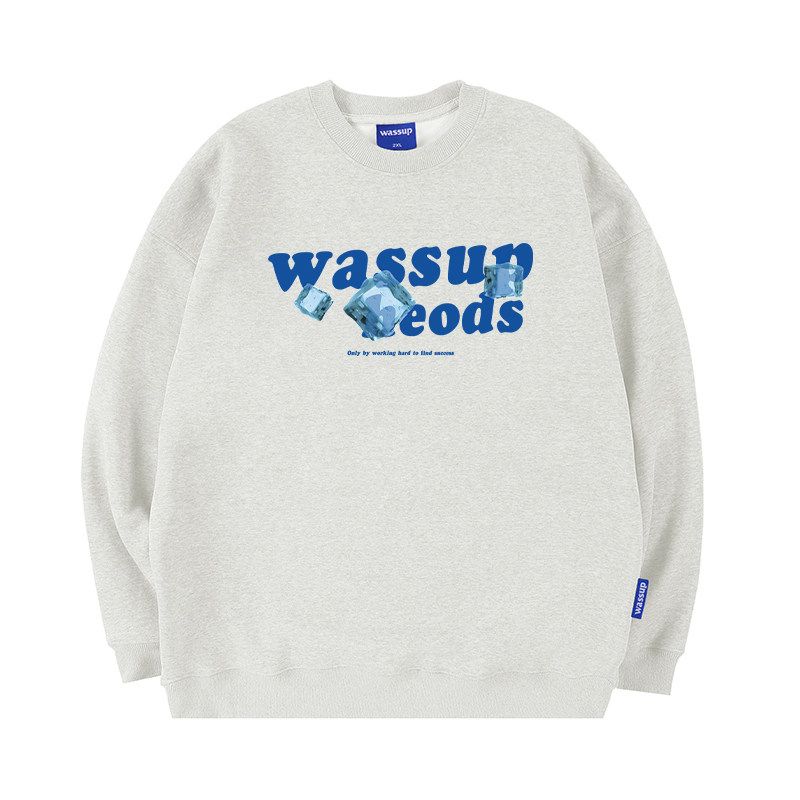 

Wassup Ice Cube Crystal American Style Fleece-Lined Sweatshirt for Men, Autumn/Winter 25 New Style, Loose Fit, Crew Neck, Couple s Top Off-White Grey (Premium Essential) 2XL