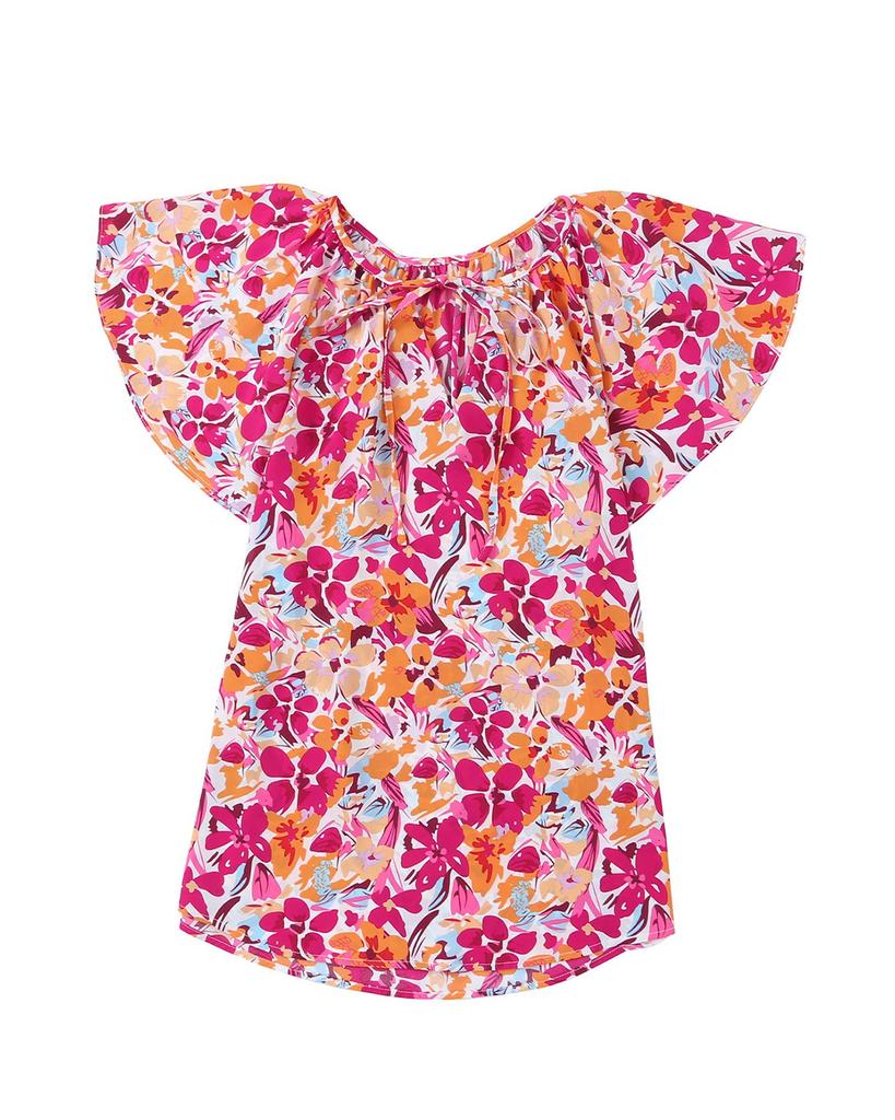 Azura Exchange Floral Print Top with Flutter Sleeves