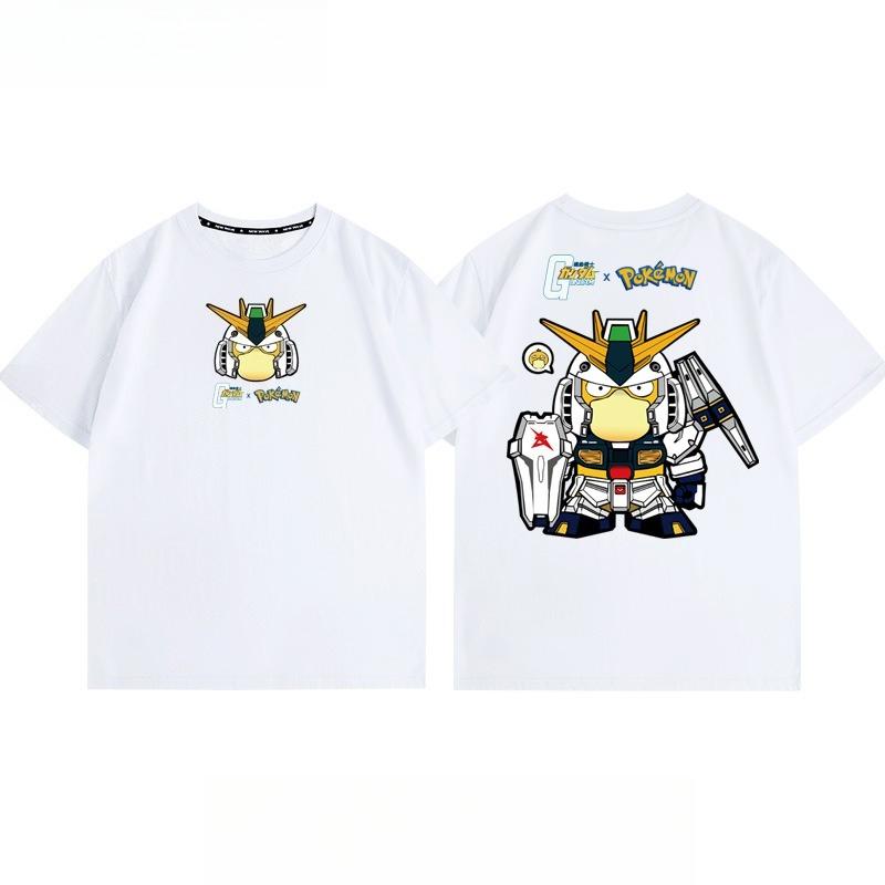 Pokémon Joint Mobile Suit Gundam Cartoon Short Sleeve Top Anime Peripheral Mens and Womens Summer TShirt Top Clothing