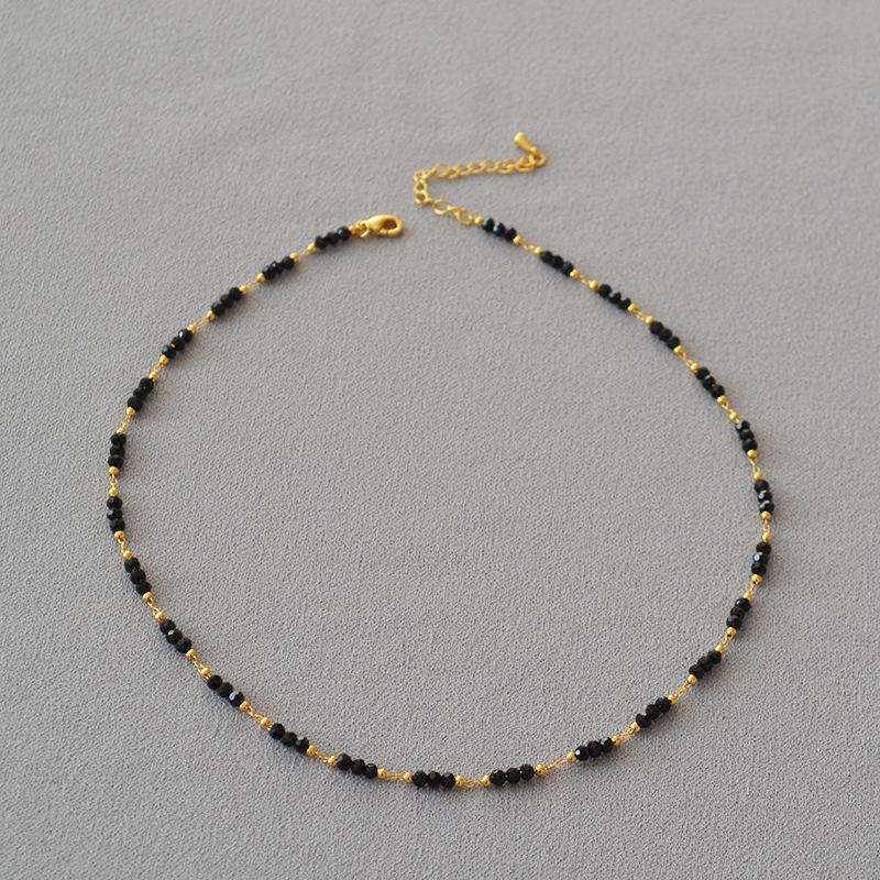 French Retro Black Spinel Beaded Choker Necklace