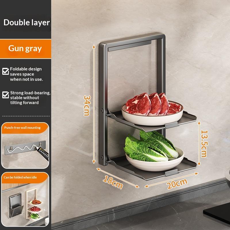 Kitchen Storage Rack - Multi-Functional 2/3 Tiered Wonder Rack With Serving Tray - No Drilling Required Foldable