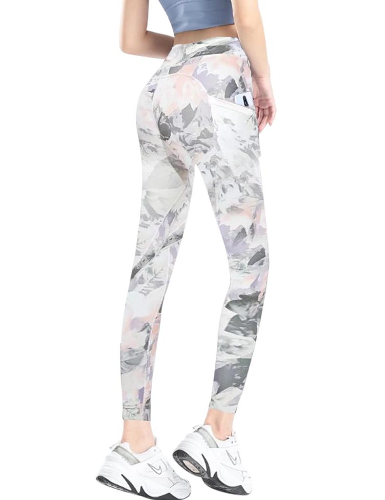 Ranmy Stage Patterned Yoga Sports Leggings with Watery Flower Size for Running and Gym Use Women's Leggings, Pants, Pockets, Pattern, M,