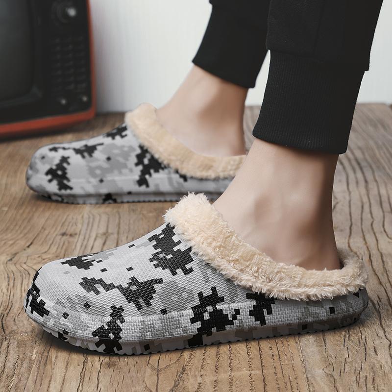 Fashion Men Slippers Winter Warm Furry Slippers Waterproof Indoor Home Cotton Shoes Fur Loafers Casual Plush Shoes Winter House Footwear
