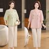 Elegant Summer Cotton Linen Set: Stylish 2026 Short-Sleeved Top for Middle-Aged and Elderly Women's Fashion