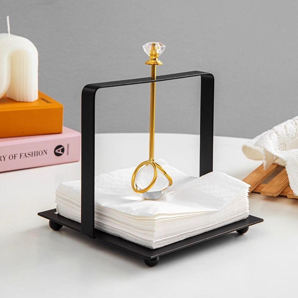 Simulated Gemstone Square Tissue Holder Metal Napkin Holder  For Restaurant Cafe Hotel