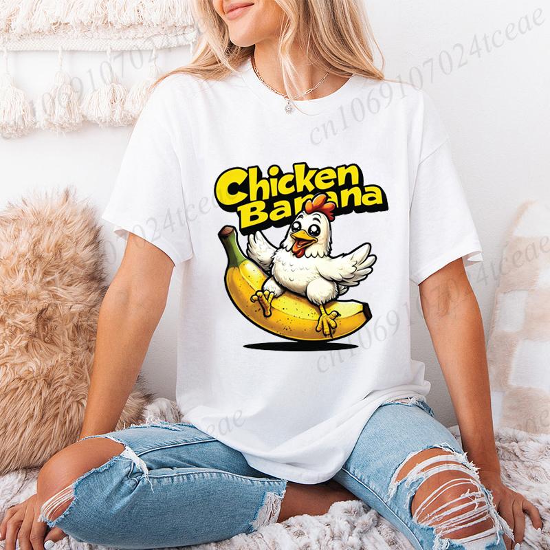 Chicken Banana Women's Summer T-Shirt Clothing Funny Meme Graphic T Shirt for Women Fashion Casual Short Sleeve Tee Shirts Tops