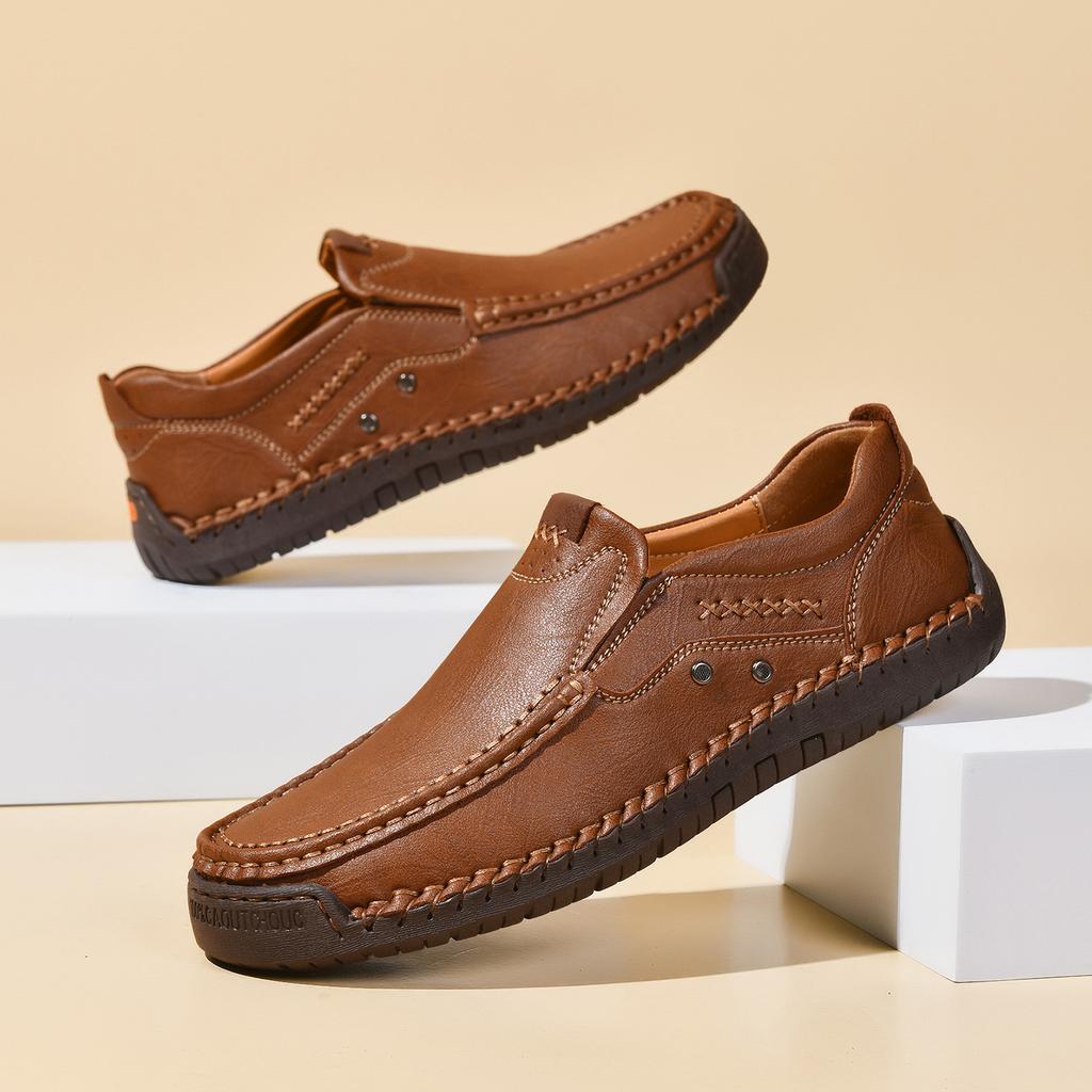 Hollow hand-stitched men's shoes outdoor casual shoes flat-soled leather shoes low-top large size