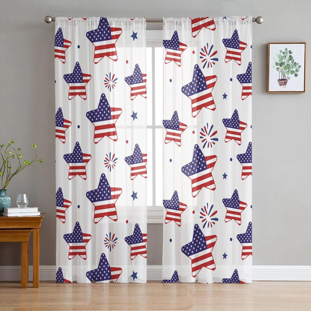 Unabhängigkeitstag-Pentagramm-durchsichtige Fenstervorhänge für Wohnzimmer, Küche, Kinderschlafzimmer, Voile-Hängevorhang