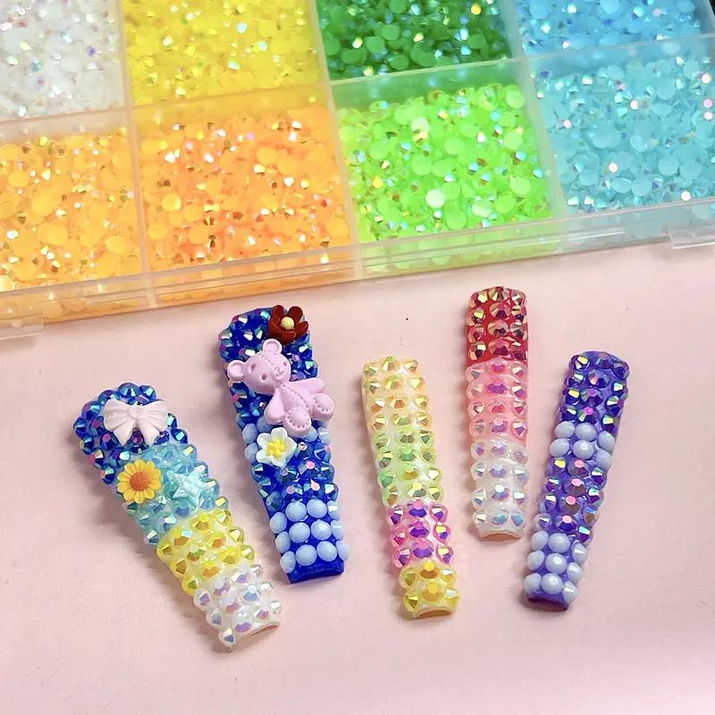 40Grids Round Resin Rhinestones Kit Color Glitter Gems DIY 3D Nail Art Decoration Accessories for Nail Design DIY Clothing