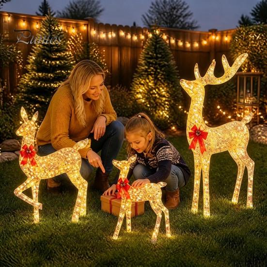Prismatic Reindeer Figures for Christmas Acrylic Light, 2D Glowing Ornament with LED String Light-up Holiday Decorations Home Garden, Festive