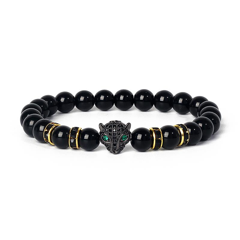 Fashion Crown Skull Punk Bracelets Men Wolf Head Zircon Tiger Eye Bracelets for Women Energy Nature Stone Soul Jewelry Pulsera