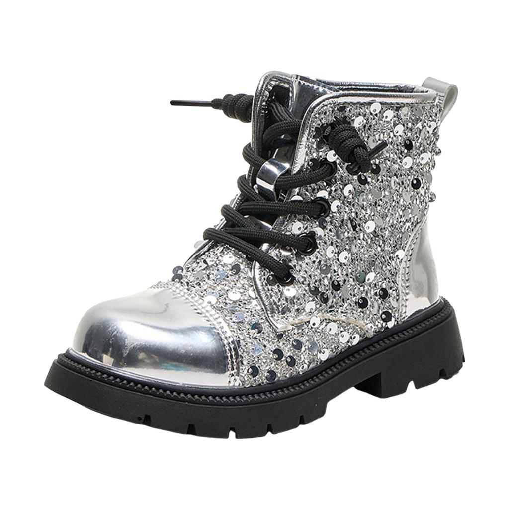 Children Short Boots For Girls Autumn Winter Sequins Glitter Korean Style Soft Bottom Comfortable Casual Versatile Leather Shoe