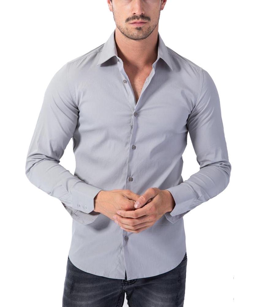 

Мужская приталенная рубашка Рубашка 7179 светло-серая