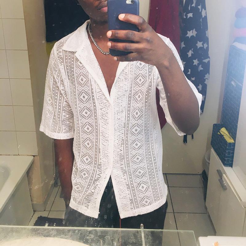 Мужская летняя новая однотонная рубашка — фото 5